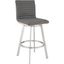 Jermaine 30 Inch Bar Height Swivel Bar Stool In Brushed Stainless Steel Finish And Gray Faux Leather