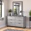 Kathy Ireland Home By Bush Furniture Atria 6 Drawer Dresser With Mirror In Platinum Gray