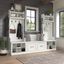 Kathy Ireland Home by Bush Furniture Woodland Entryway Storage Set with Hall Trees and Shoe Bench with Doors in White Ash