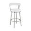 Kobe 30 Inch Bar Height Swivel Bar Stool In Brushed Stainless Steel Finish and White Faux Leather