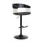 Larisa Adjustable Black Wood Bar Stool In Black Faux Leather with Golden Bronze and Black Metal