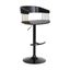 Larisa Adjustable Black Wood Bar Stool In Gray Faux Leather with Golden Bronze and Black Metal