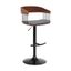 Larisa Adjustable Walnut Wood Bar Stool In Gray Faux Leather with Black Metal