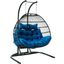 LeisureMod Blue Wicker 2 Person Double Folding Hanging Egg Swing Chair