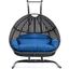 LeisureMod Blue Wicker Hanging Double Egg Swing Chair