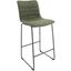 Leisuremod Brooklyn 29.9 Inch Modern Leather Olive Green Bar Stool With Black Iron Base And Footrest