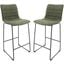 Leisuremod Brooklyn 29.9 Inch Modern Olive Green Leather Bar Stool Set Of 2 With Black Iron Base And Footrest