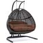 LeisureMod Brown Wicker Hanging Double Egg Swing Chair