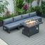 LeisureMod Chelsea 5-Piece Middle Patio Chairs and Fire Pit Table Set Black Aluminum With Cushions In Blue