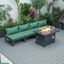 LeisureMod Chelsea 5-Piece Middle Patio Chairs and Fire Pit Table Set Black Aluminum With Cushions In Green