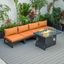 LeisureMod Chelsea 5-Piece Middle Patio Chairs and Fire Pit Table Set Black Aluminum With Cushions In Orange