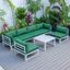 LeisureMod Chelsea 7-Piece Patio Sectional And Coffee Table Set Weathered Grey Aluminum With Cushions In Green