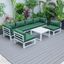 LeisureMod Chelsea 7-Piece Patio Sectional And Coffee Table Set White Aluminum With Cushions In Green