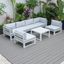 Leisuremod Chelsea 7-Piece Patio Sectional And Coffee Table Set White Aluminum With Cushions In Light Grey