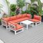 Leisuremod Chelsea 7-Piece Patio Sectional And Coffee Table Set White Aluminum With Cushions In Orange