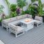 Leisuremod Chelsea 7-Piece Patio Sectional And Fire Pit Table Weathered Grey Aluminum With Cushions In Beige