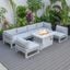 Leisuremod Chelsea 7-Piece Patio Sectional And Fire Pit Table Weathered Grey Aluminum With Cushions In Light Grey