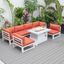 Leisuremod Chelsea 7-Piece Patio Sectional And Fire Pit Table White Aluminum With Cushions In Orange