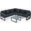 Leisuremod Chelsea Black Sectional With Adjustable Headrest And Coffee Table With Cushions In Black