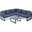Leisuremod Chelsea Black Sectional With Adjustable Headrest And Coffee Table With Cushions In Blue