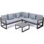 Leisuremod Chelsea Black Sectional With Adjustable Headrest And Coffee Table With Cushions In Light Grey