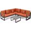 Leisuremod Chelsea Black Sectional With Adjustable Headrest And Coffee Table With Cushions In Orange