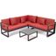 Leisuremod Chelsea Black Sectional With Adjustable Headrest And Coffee Table With Cushions In Red