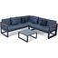 Leisuremod Chelsea Black Sectional With Adjustable Headrest And Coffee Table With Two Tone Cushions In Blue