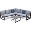 Leisuremod Chelsea Black Sectional With Adjustable Headrest And Coffee Table With Two Tone Cushions In Light Grey