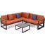 Leisuremod Chelsea Black Sectional With Adjustable Headrest And Coffee Table With Two Tone Cushions In Orange