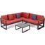 Leisuremod Chelsea Black Sectional With Adjustable Headrest And Coffee Table With Two Tone Cushions In Red