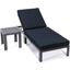 Leisuremod Chelsea Modern Aluminum Outdoor Chaise Lounge Chair With Side Table And Cushions In Black