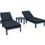 LeisureMod Chelsea Modern Outdoor Chaise Lounge Chair With Side Table and Cushions In Black Set of 2