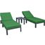LeisureMod Chelsea Modern Outdoor Chaise Lounge Chair With Side Table and Cushions In Green Set of 2