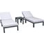 LeisureMod Chelsea Modern Outdoor Chaise Lounge Chair With Side Table and Cushions In Light Grey Set of 2