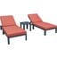 LeisureMod Chelsea Modern Outdoor Chaise Lounge Chair With Side Table and Cushions In Orange Set of 2