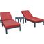 LeisureMod Chelsea Modern Outdoor Chaise Lounge Chair With Side Table and Cushions In Red Set of 2