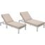 LeisureMod Chelsea Modern Outdoor Weathered Grey Chaise Lounge Chair With Cushions In Beige Set of 2