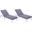 LeisureMod Chelsea Modern Outdoor Weathered Grey Chaise Lounge Chair With Cushions In Blue Set of 2