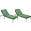 LeisureMod Chelsea Modern Outdoor Weathered Grey Chaise Lounge Chair With Cushions In Green Set of 2
