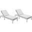 LeisureMod Chelsea Modern Outdoor Weathered Grey Chaise Lounge Chair With Cushions In Light Grey Set of 2