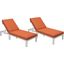 LeisureMod Chelsea Modern Outdoor Weathered Grey Chaise Lounge Chair With Cushions In Orange Set of 2