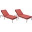 LeisureMod Chelsea Modern Outdoor Weathered Grey Chaise Lounge Chair With Cushions In Red Set of 2
