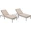 LeisureMod Chelsea Modern Outdoor Weathered Grey Chaise Lounge Chair With Side Table and Cushions In Beige Set of 2