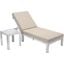 LeisureMod Chelsea Modern Outdoor Weathered Grey Chaise Lounge Chair With Side Table and Cushions In Beige