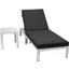 LeisureMod Chelsea Modern Outdoor Weathered Grey Chaise Lounge Chair With Side Table and Cushions In Black