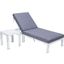 LeisureMod Chelsea Modern Outdoor Weathered Grey Chaise Lounge Chair With Side Table and Cushions In Blue