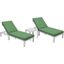 LeisureMod Chelsea Modern Outdoor Weathered Grey Chaise Lounge Chair With Side Table and Cushions In Green Set of 2