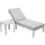 LeisureMod Chelsea Modern Outdoor Weathered Grey Chaise Lounge Chair With Side Table and Cushions In Light Grey Set of 2