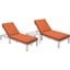LeisureMod Chelsea Modern Outdoor Weathered Grey Chaise Lounge Chair With Side Table and Cushions In Orange Set of 2